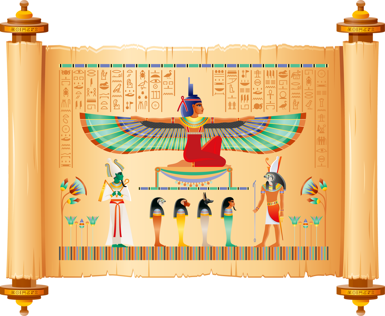 Egyptian papyrus with Isis or Cleopatra goddess